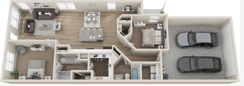 Floor plan for 2 beds, 2 baths, 1241 sqft